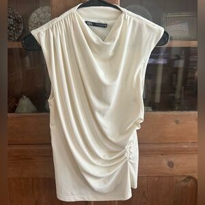 Zara Asymmetric Draped Cream Top